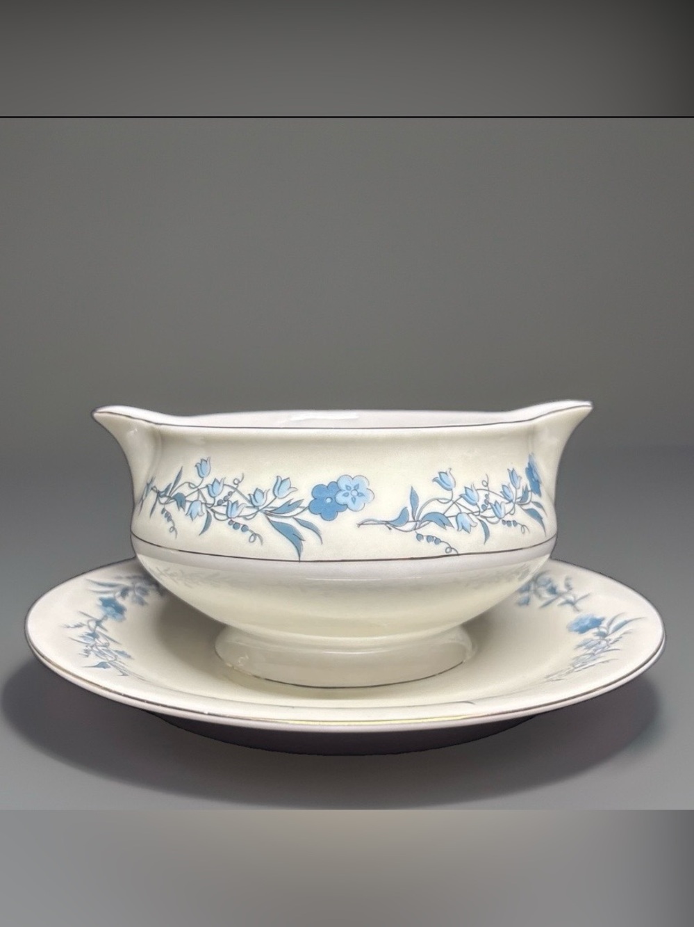 Theodore Haviland Clinton Fine China Gravy Boat W/Plate Double Spout Vintage